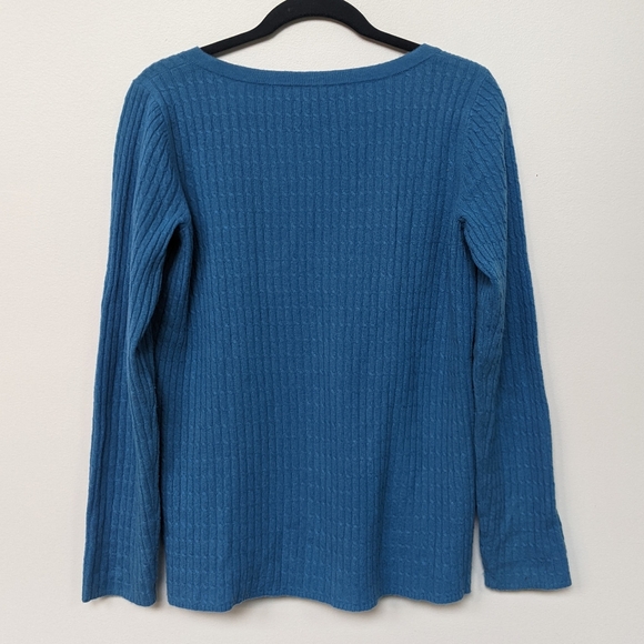 Neiman Marcus Cashmere Cable Knit V Neck Sweater Blue Small - Picture 2 of 7